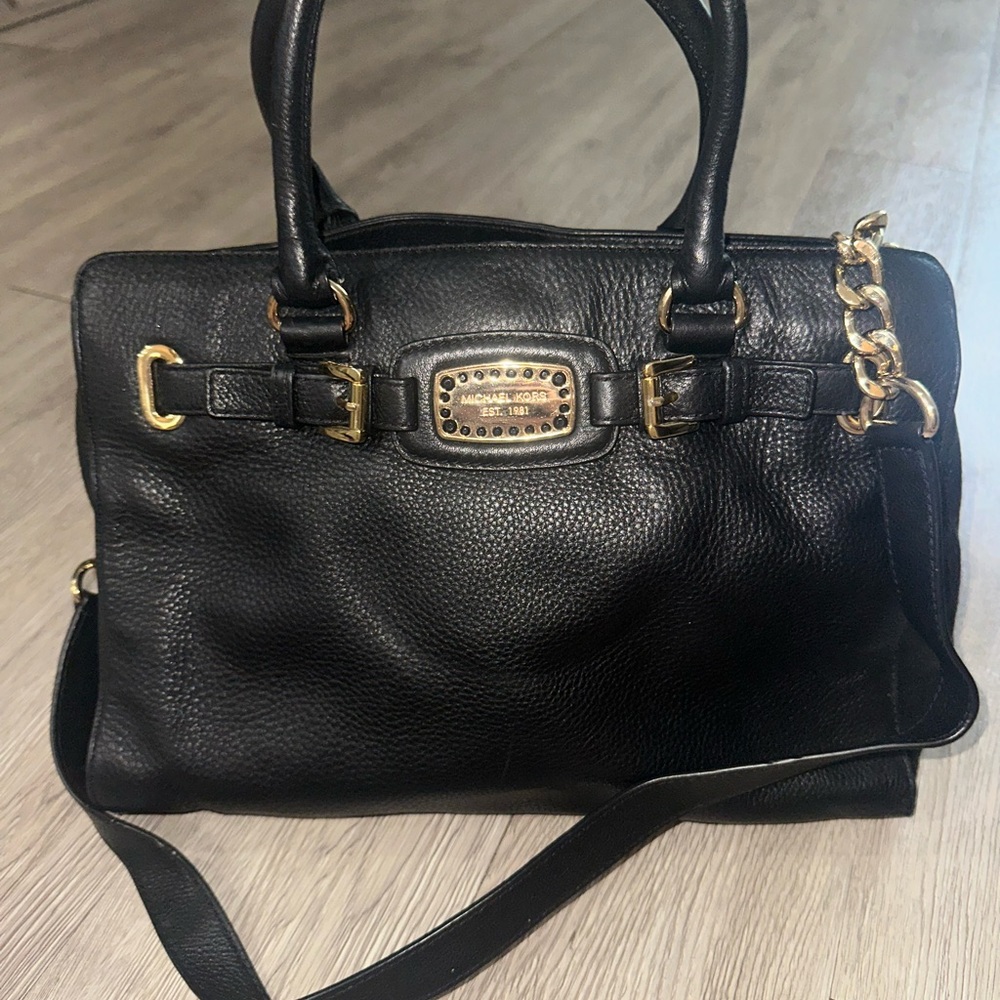 Michael Kors Hamilton Black Large East West Tote Satchel Bag Purse